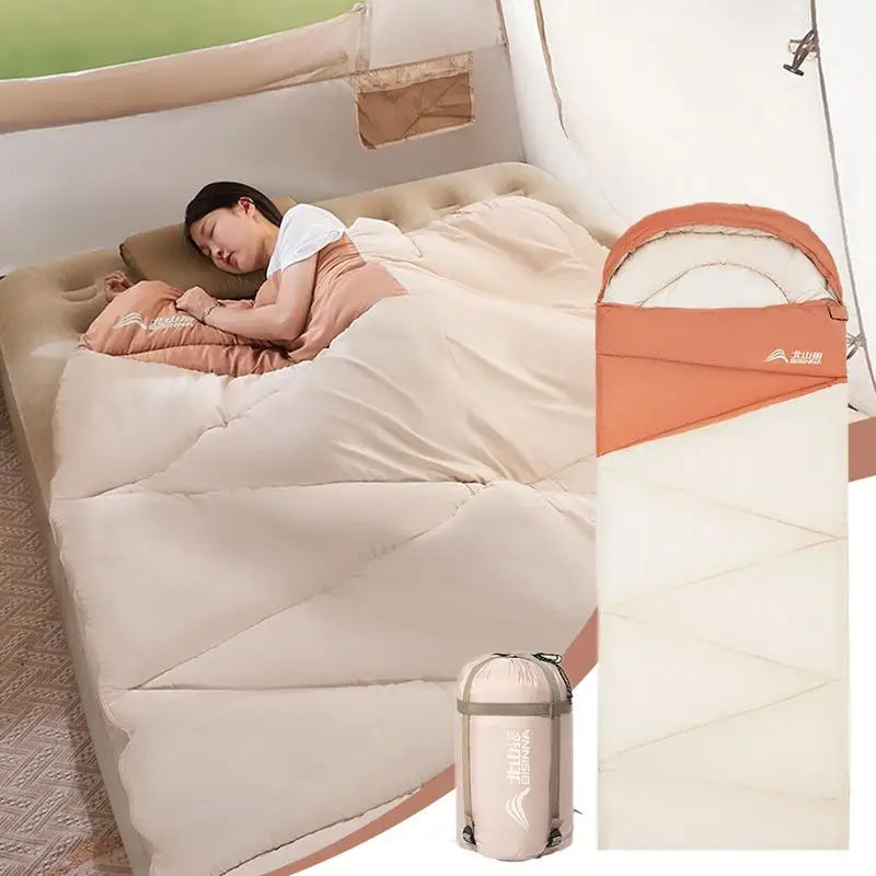 Sleep soundly on every adventure with this versatile cotton sleeping bag built for campsite comfort, backpacking ease, and cool nights.