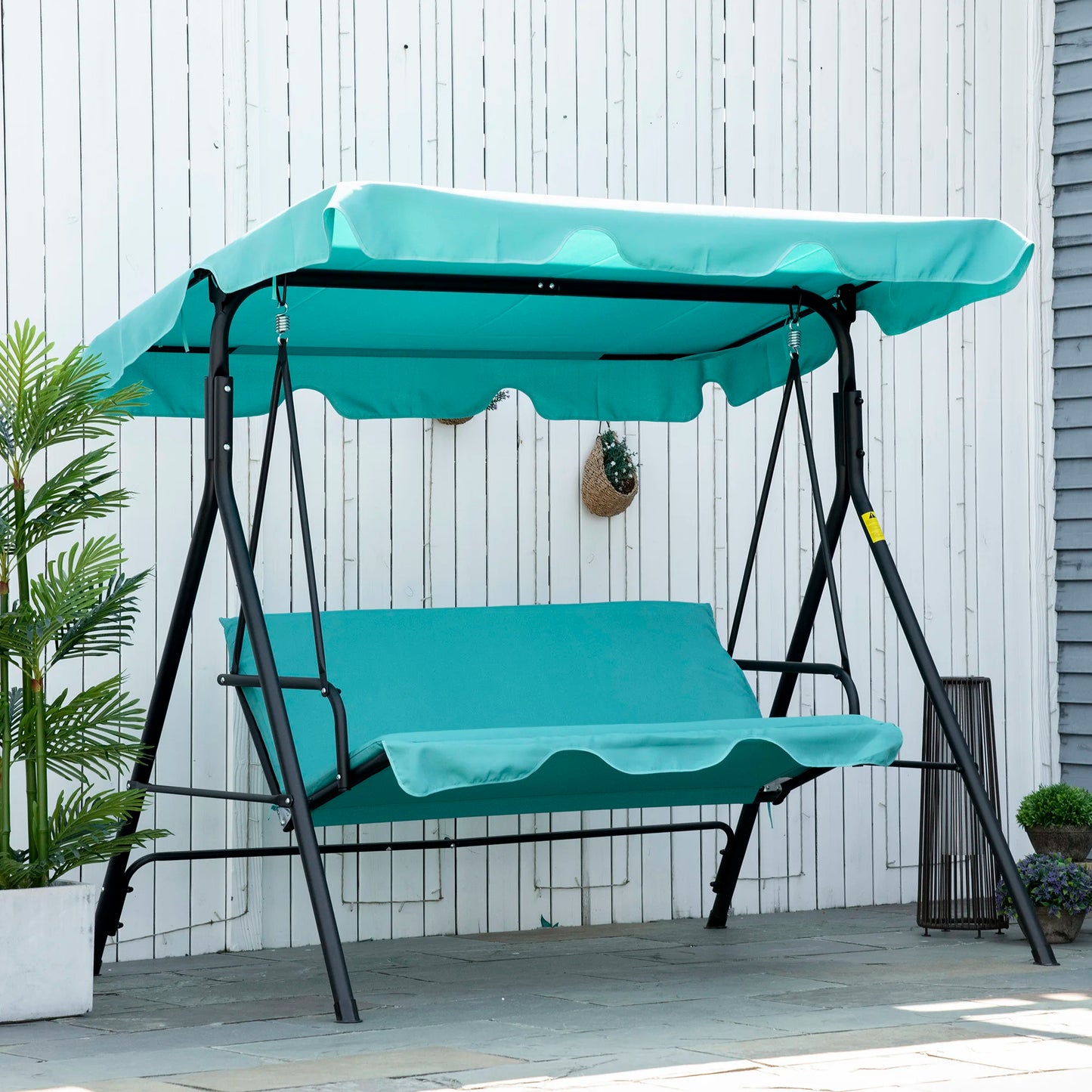Outsunny Porch Swing Hammock Bench Chair 3 Seat with Adjustable Canopy