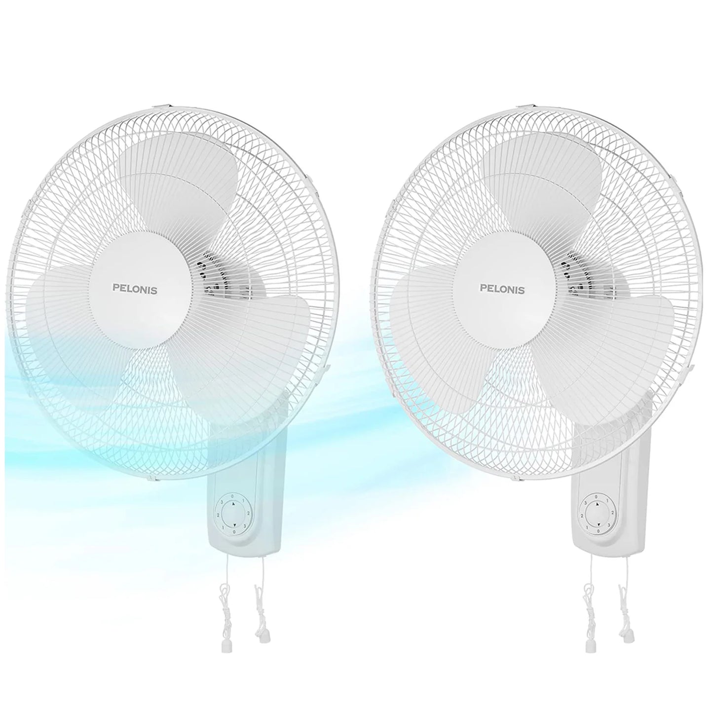 Pelonis 16 Inch Wall Mount Fan 3 Speed Oscillating Tilt Pack of 2 White