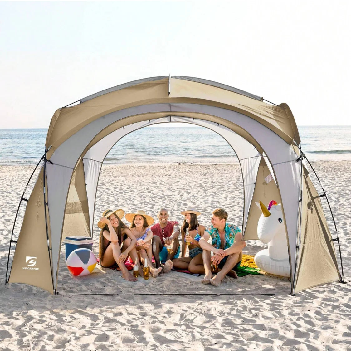 UNP Easy Beach Tent Pop Up Canopy UPF50 Sun Shelter With Side Wall Ground Pegs