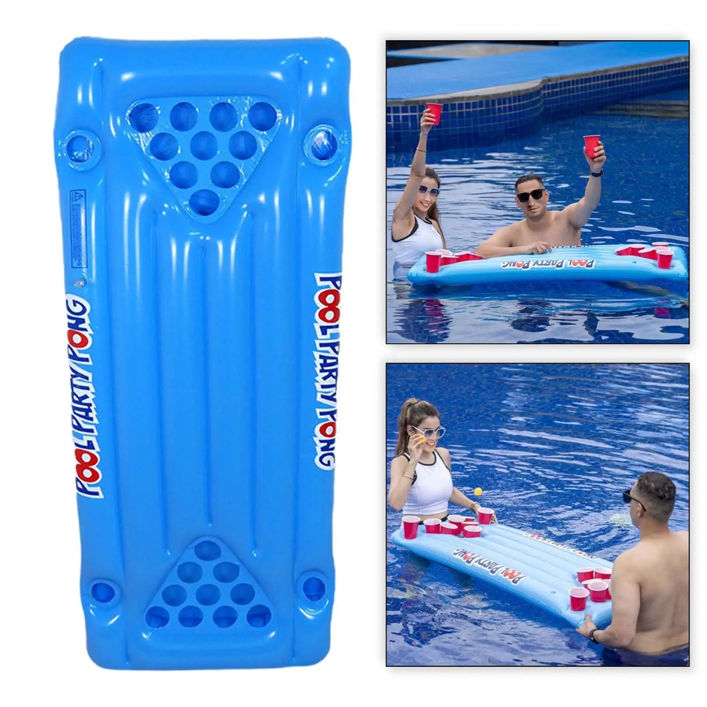 Inflatable Beer Pong Pool Float Party Supplies Unique with Drink Holder Pool Bed for Water Park Summer Lake Holiday Beach Party