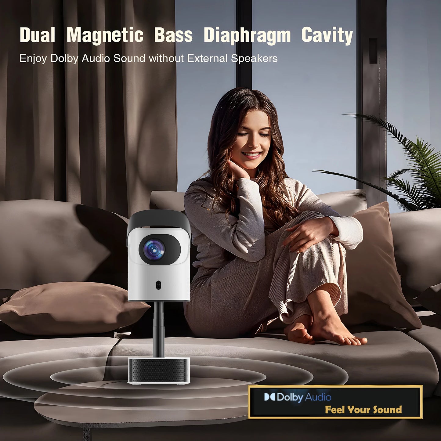FEEL WOW Portable Android Projector With Native Stand And Home Theater WiFi HDMI