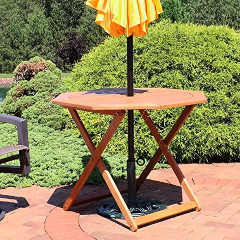 Foldable Meranti Wood Outdoor Dining Table With Umbrella Hole Octagonal