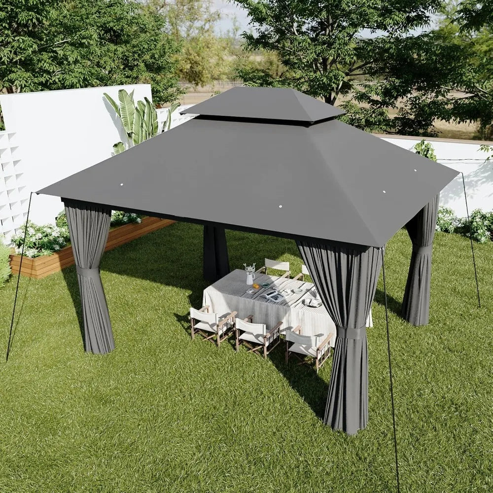 10x12 Outdoor Gazebo With Double Roof And Mosquito Netting For Patio Parties