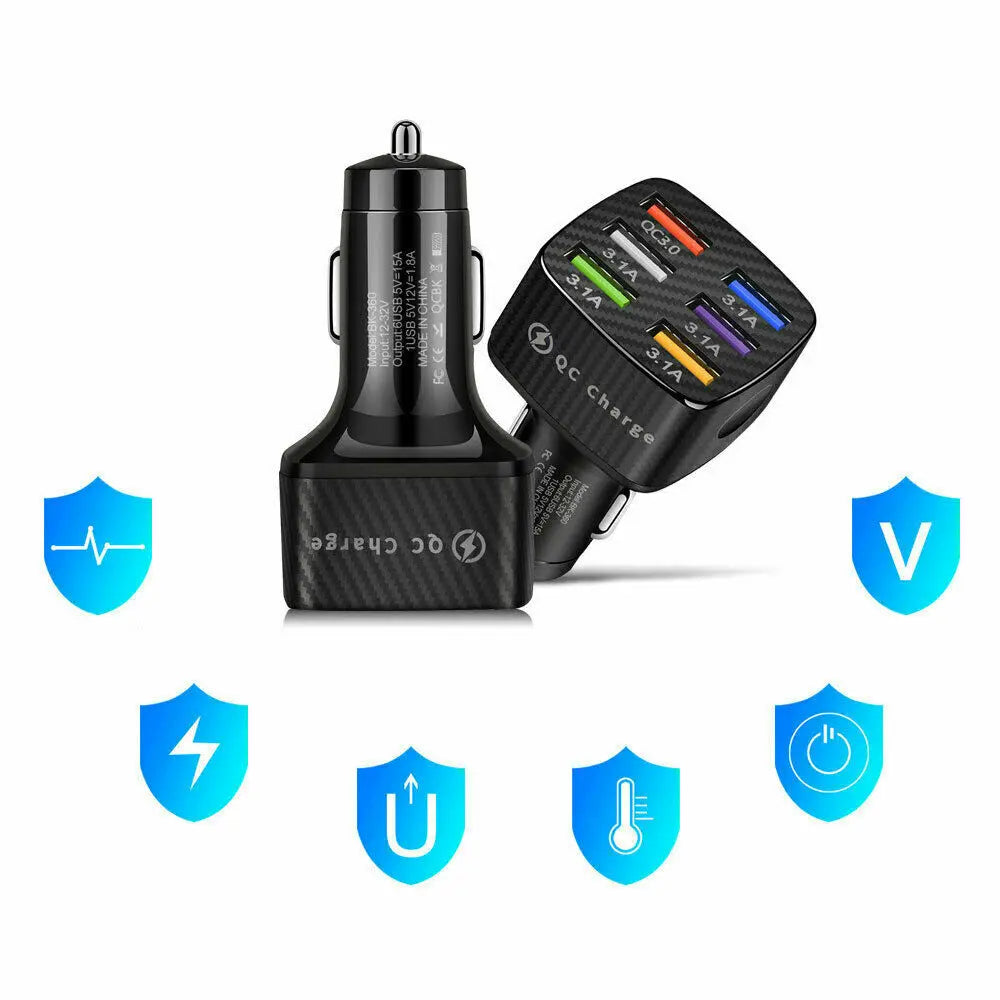 Power up on the go with a six-port USB car charger that delivers fast, reliable charging for all your devices, no matter how busy your car gets.