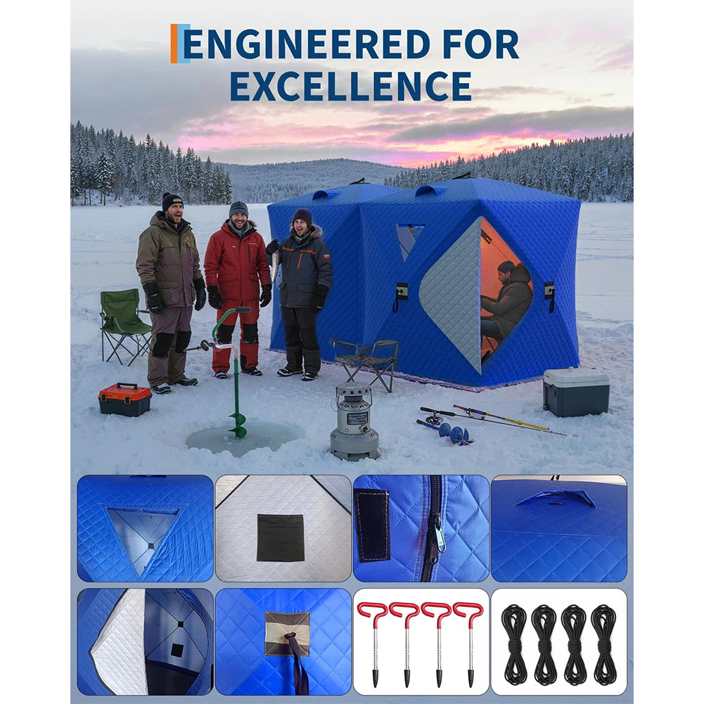 Pop Up Thermal Insulated Fishing Shelter Hub Tent For 1 To 8 Persons