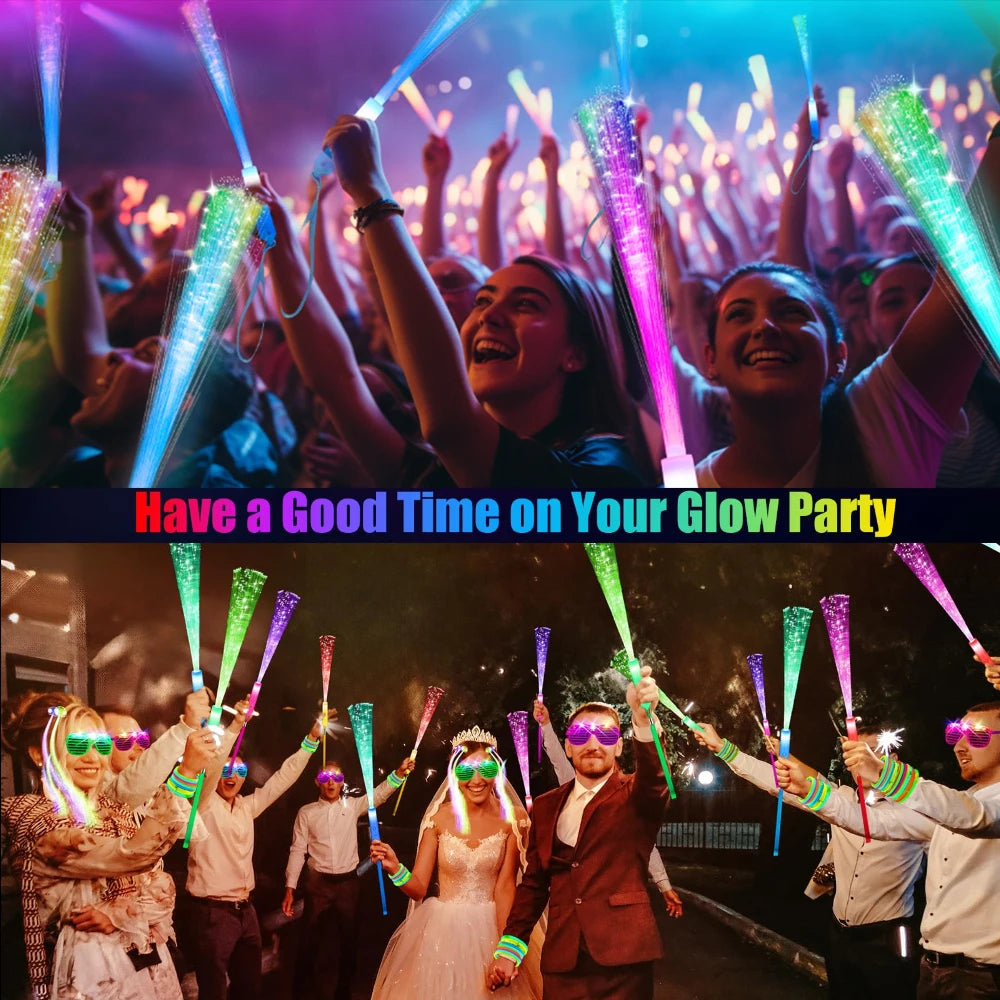 60Pcs Colorful LED Glow Fiber Optic Fluorescent Sticks Party Wands
