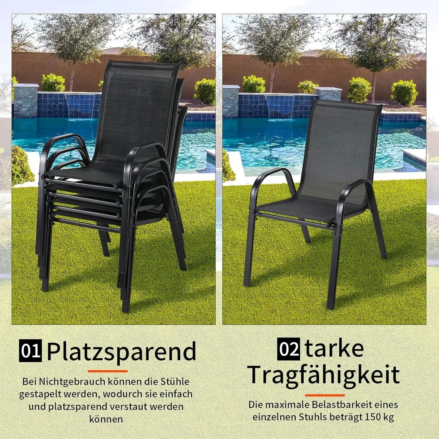 You can relax in sturdy, versatile folding garden chairs built for your outdoor living.