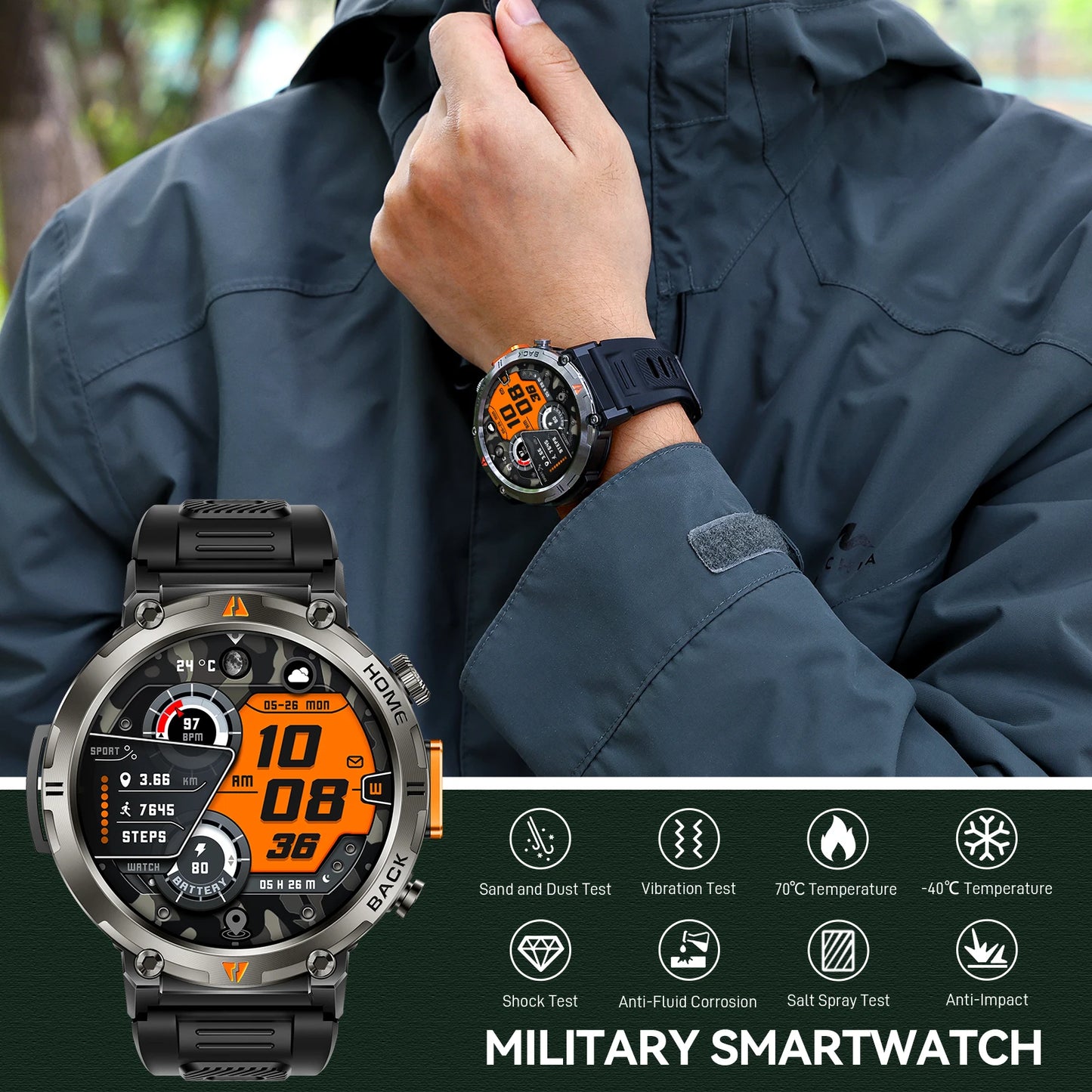 EIGIIS KE3 2025 Bluetooth Smartwatch For Men Full Touch Screen Health Monitor