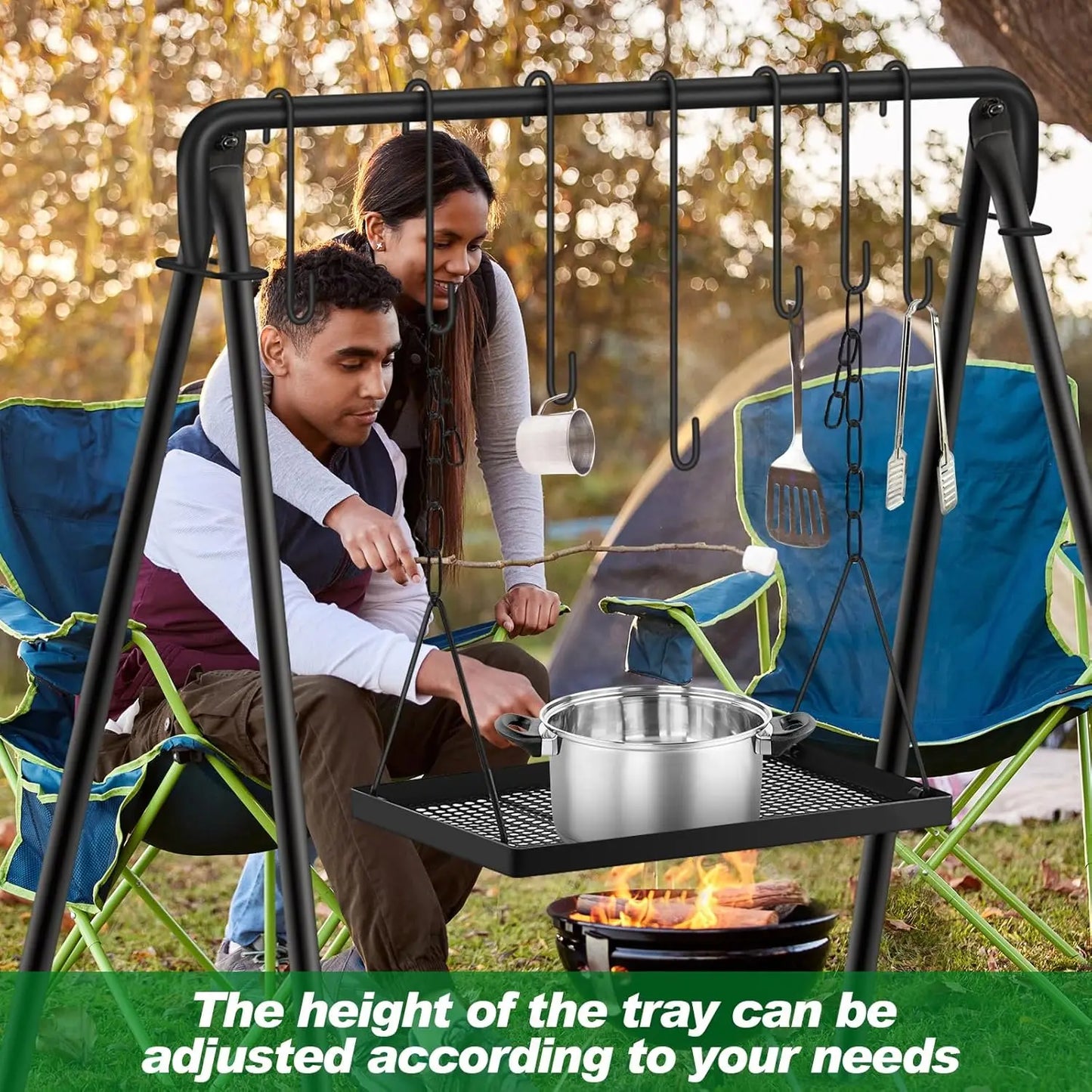 Elevate your campfire cooking with this versatile swing grill stand, designed to simplify meal prep, enhance flavor, and turn every campout into a social dinner.