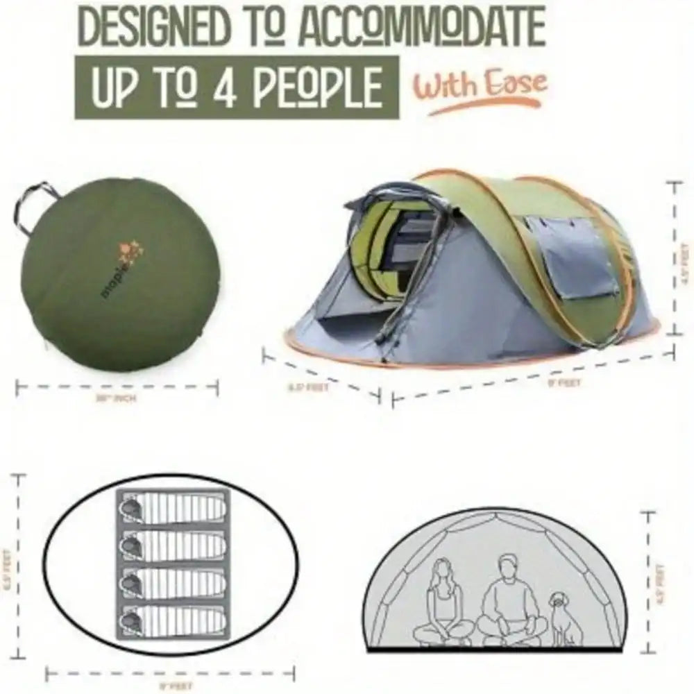 Four Person Pop Up Camping Tent With Two Doors Waterproof UPF50