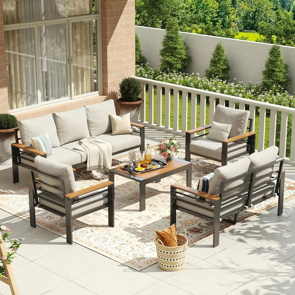 Aluminum Outdoor Patio Furniture Set 7 Seats With Cushions And Coffee Table