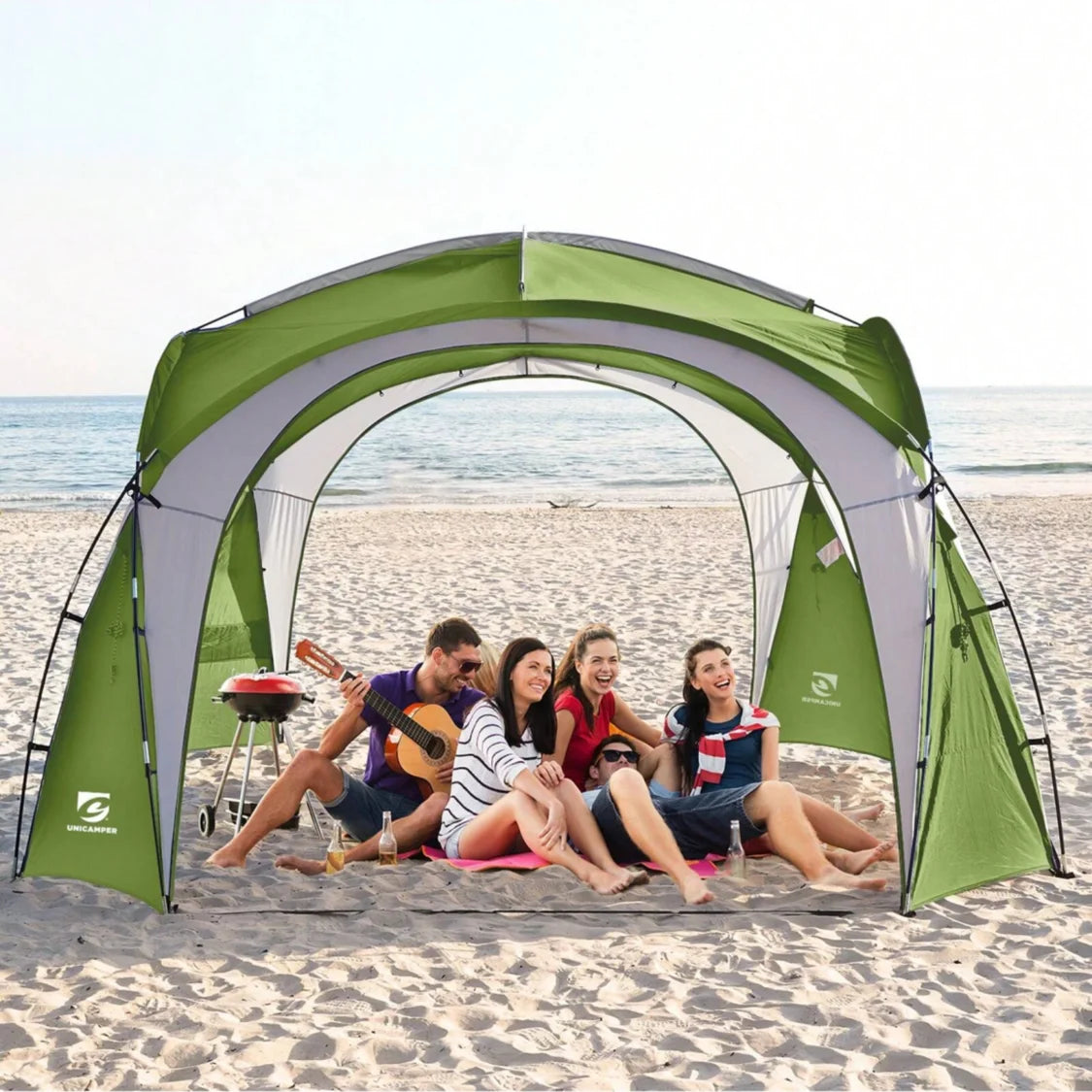 UNP Easy Beach Tent Pop Up Canopy UPF50 Sun Shelter With Side Wall Ground Pegs