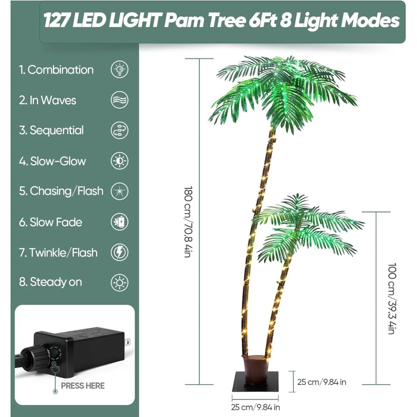 Transform your outdoor spaces with a palm tree silhouette that glows warmly from 192 LEDs powered by the sun, delivering festive charm night after night.