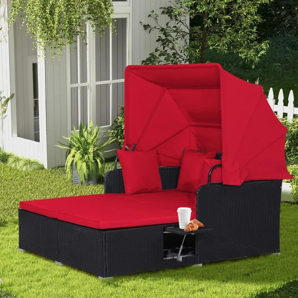 Create a resort style outdoor lounging area you can enjoy with this retractable canopy daybed set.