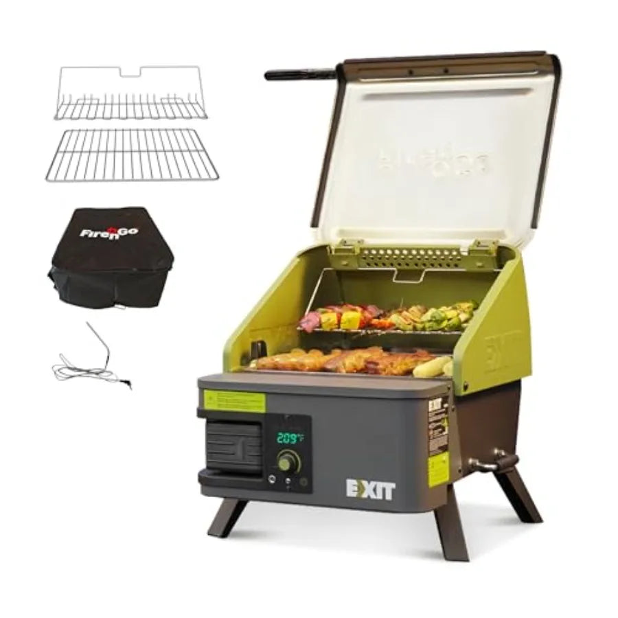 EXIT Fire'n'Go 20V Portable Wood Pellet Grill Smoker Tabletop 287 Sq In