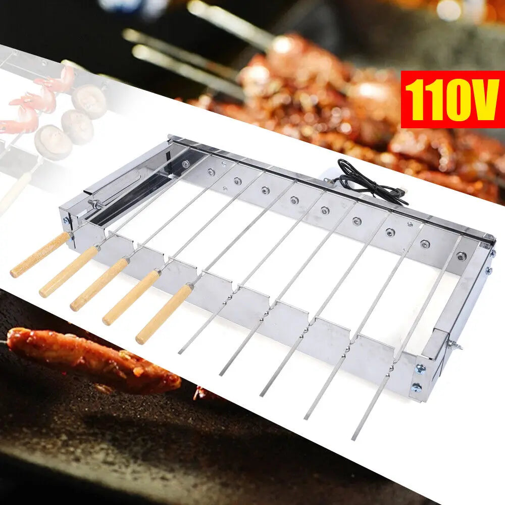 Bymaocar Kebab Rotating Rotisserie Grill Skewers Set 10 Holes