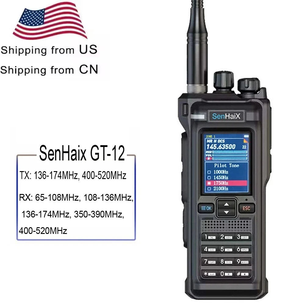 ANYSECU GT12 Walkie Talkie 10W VHF UHF Dual Band Bluetooth Programming Function