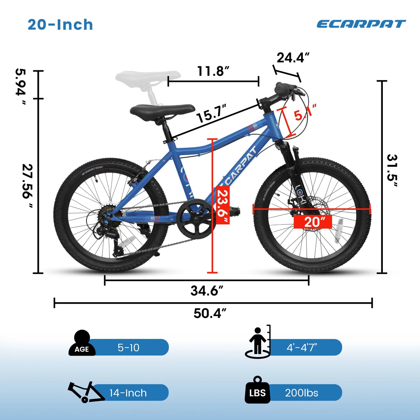 Equip your child for exciting outdoor adventures with the Ecarpat 20 Inch Kids Mountain Bike, built for safety, control, and growing confidence.