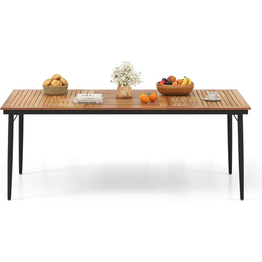 Outdoor Dining Table For 8 With 79 Inch Acacia Wood Top And Metal Frame