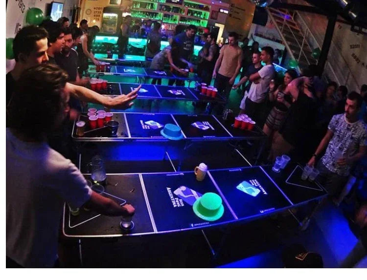 Beer Pong Table LED Extended Game Table Light Weight Easy Carry Aluminum Outdoor Folding Ping Pong Table Custom Design for Party