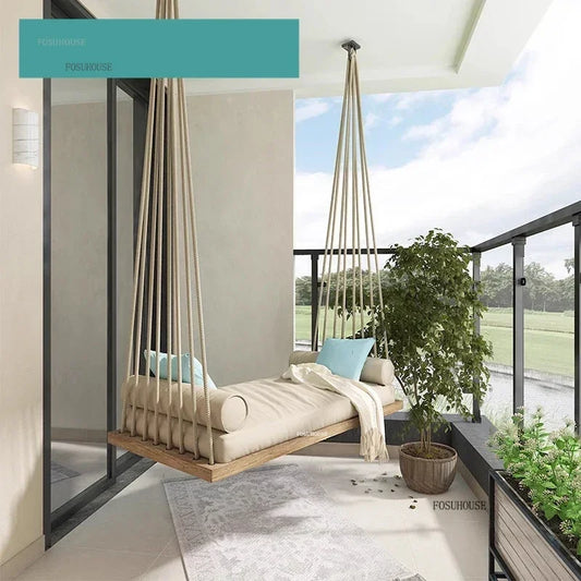 Alcony Outdoor Hammock Swing Chair Hanging Basket Garden Wood Single And Double