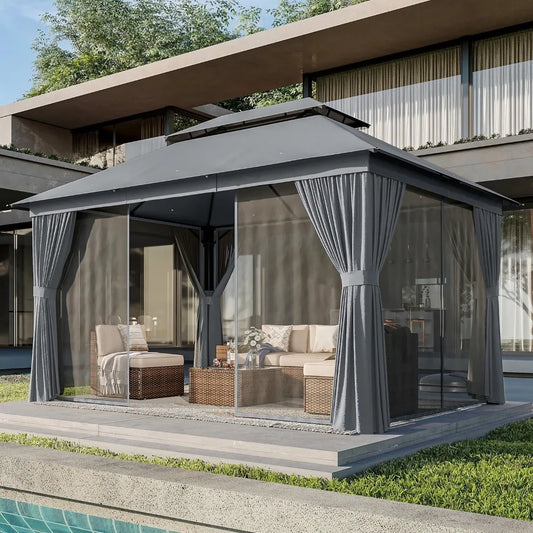 XMSJ Outdoor Gazebo 10x12 Patio Canopy With Double Roofs Mosquito Net