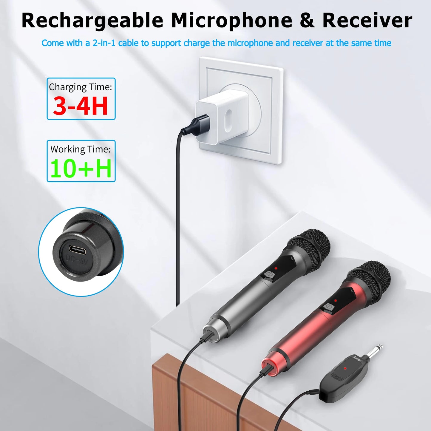 Aveek 2.4GHz Wireless Karaoke Microphone 2-Pack for Parties and Speakers