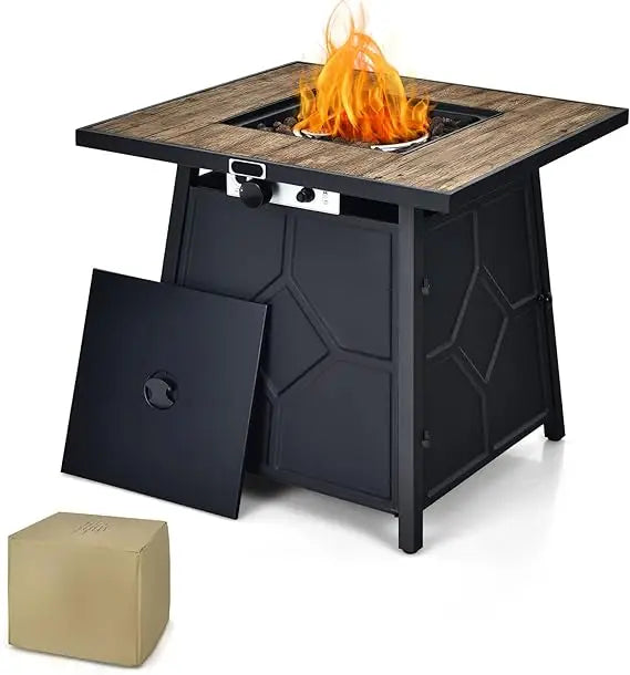 2 in 1 Outdoor Propane Fire Pit Table 28 Inch Square With Lid 40000 BTU