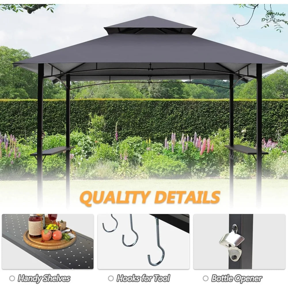 From XMSJ, you can create a stylish outdoor dining zone with this 8x5 grill gazebo canopy that shields your BBQ setup from sun and rain.