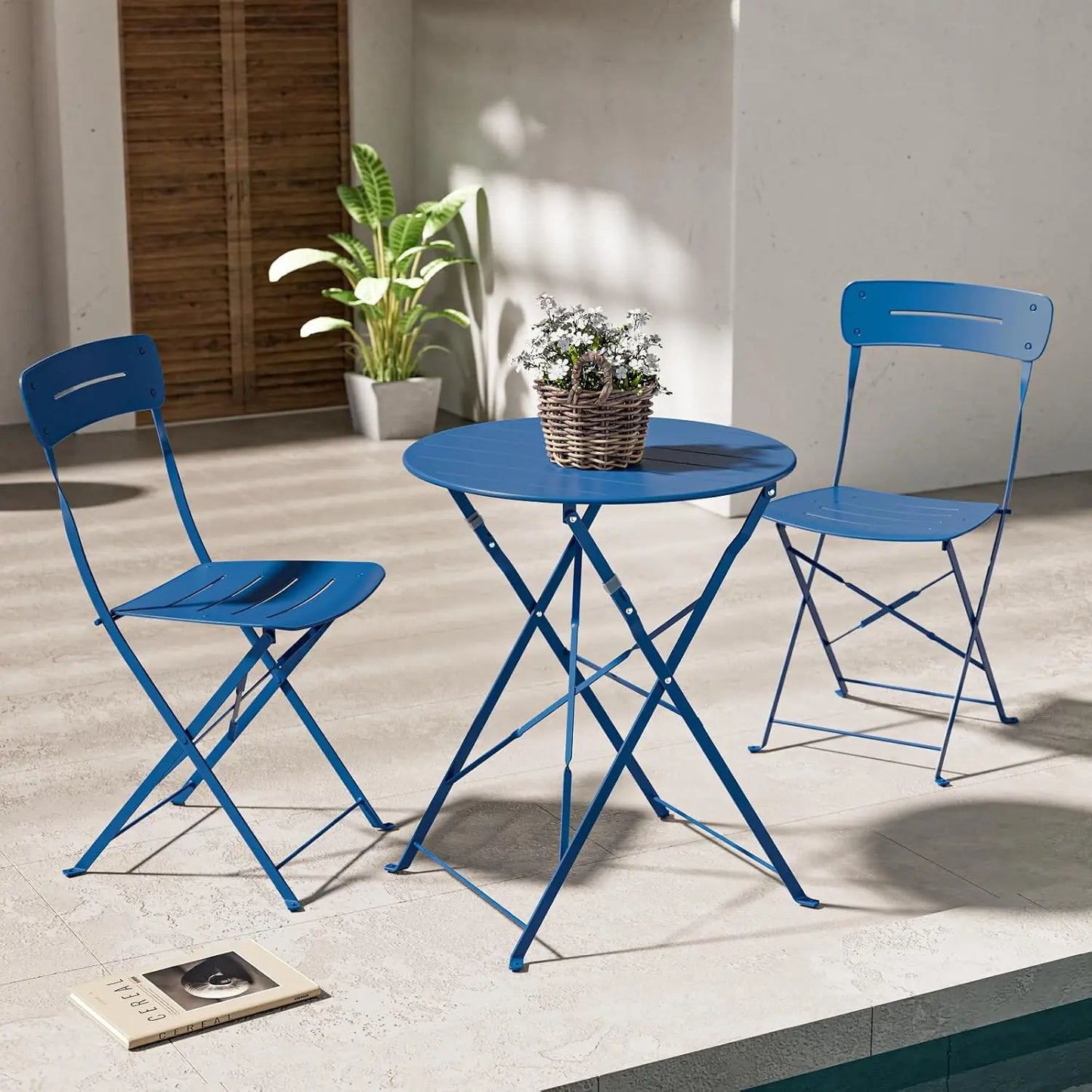 Patio Bistro Set 3 Piece Folding Table And Chairs For Outdoor Garden