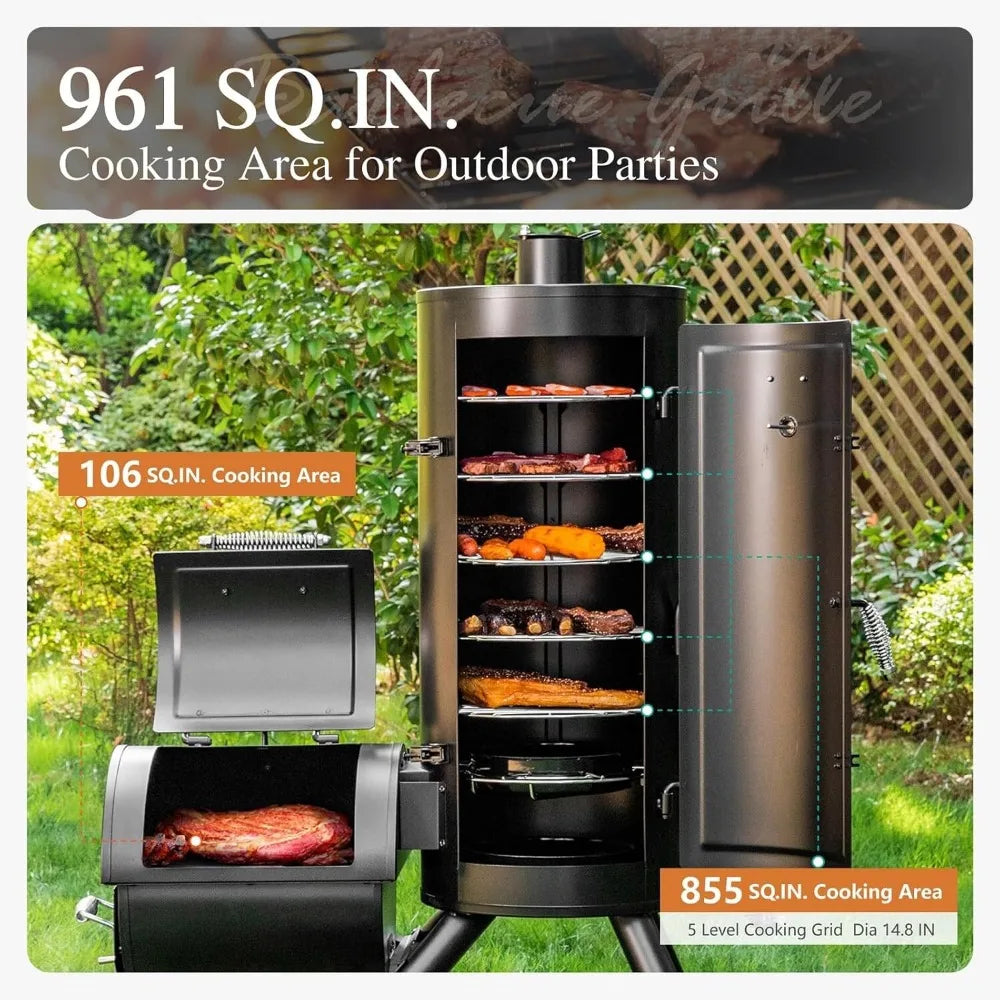 NONECN Outdoor Heavy Duty Vertical Offset Charcoal Smoker Grills Extra Large
