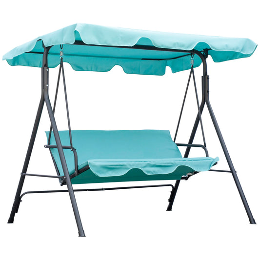 Outsunny Porch Swing Hammock Bench Chair 3 Seat with Adjustable Canopy