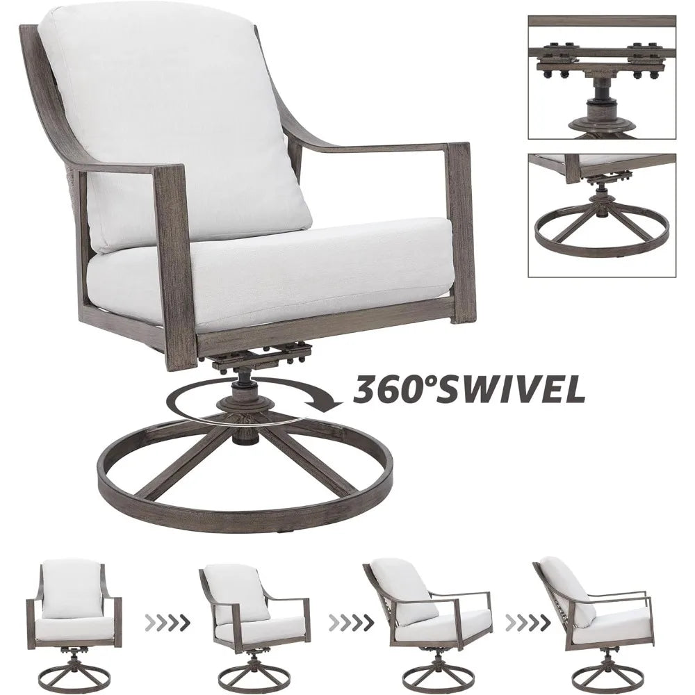 5 Piece Patio Dining Set 38 Inch Table Umbrella Hole 4 Rocking Swivel Chairs