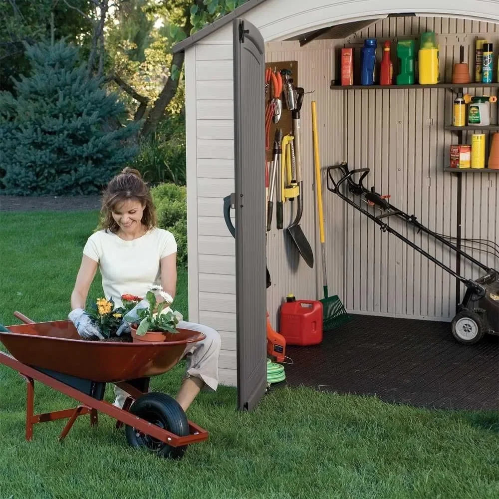 Brighten your yard organization with this customizable outdoor storage shed, engineered to withstand harsh weather, resist UV and rust, and keep all your tools, bikes, and seasonal items neatly protected and within easy reach all year long.