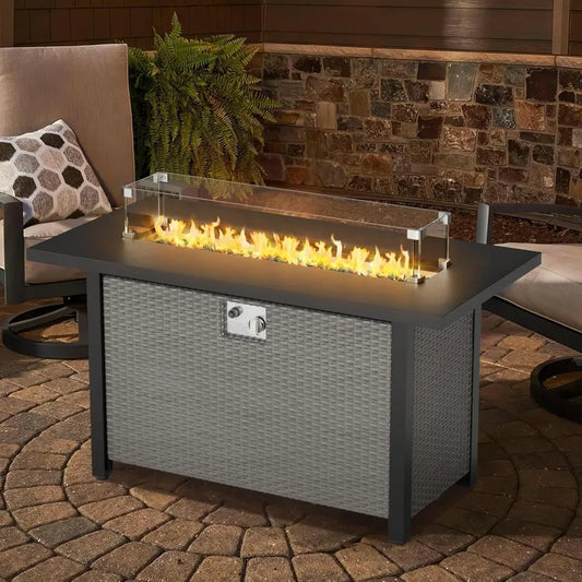 Transform your outdoor living space into a warm, inviting gathering spot with this 50,000 BTU outdoor propane fire pit table.