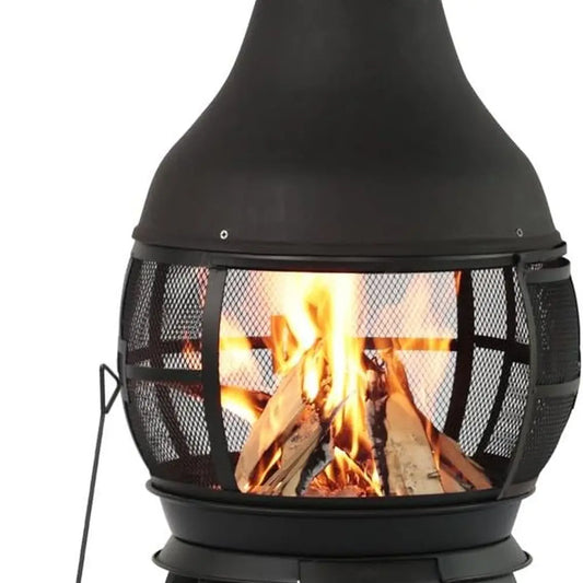 Outdoor Wooden Chiminea Fire Pit Brown Black Round Backyard