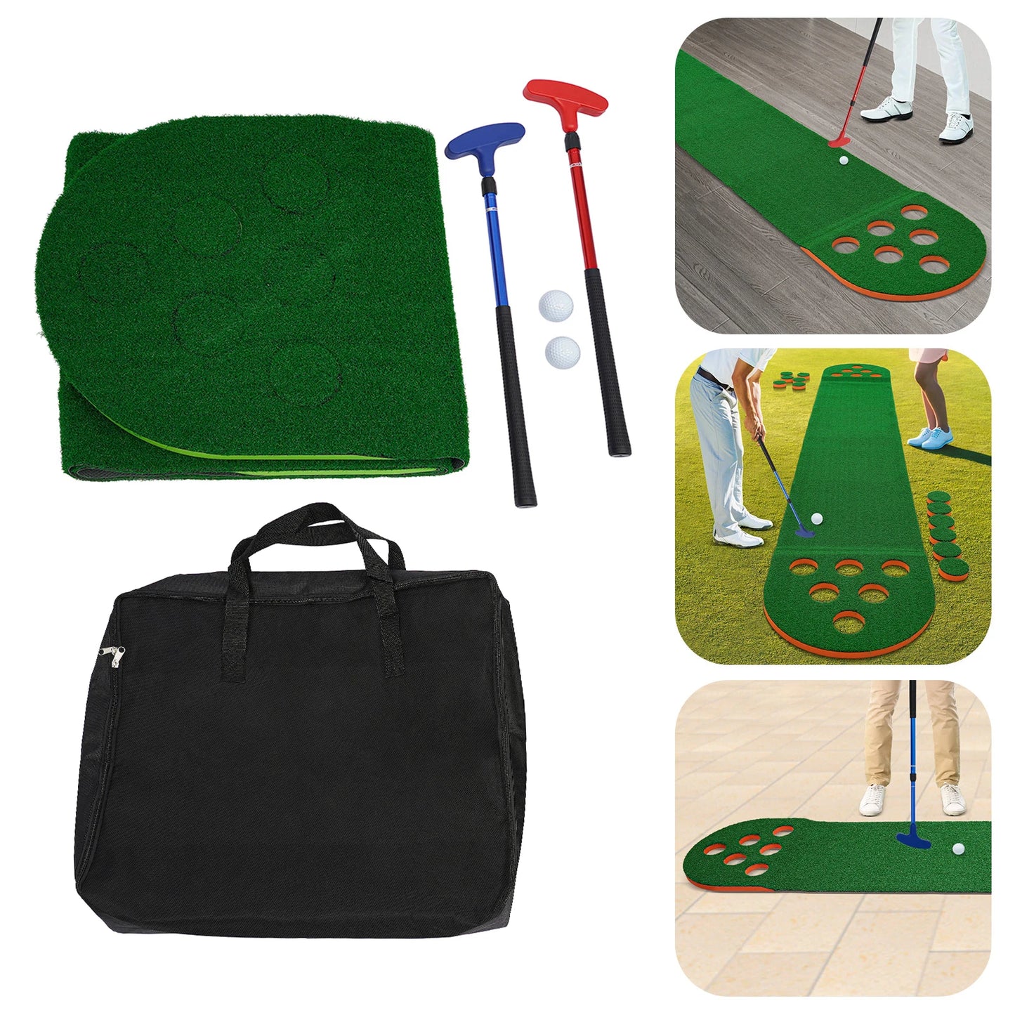 Foldable Golf Putting Mat With 2 Clubs And 2 Balls Mini Golf Practice Pad