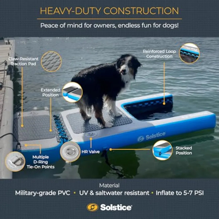 Make waterfront moments safer and easier for you with the OLOEY Inflatable Pup Plank, a sturdy blue water ramp designed for your dogs and docks, featuring quick setup, stable buoyancy, and durable construction for boats, lakes, and rivers.