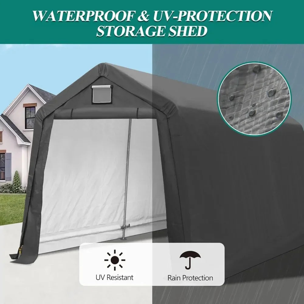 7x12 Outdoor Storage Shed With Heavy Duty Steel Frame And Ventilated Door