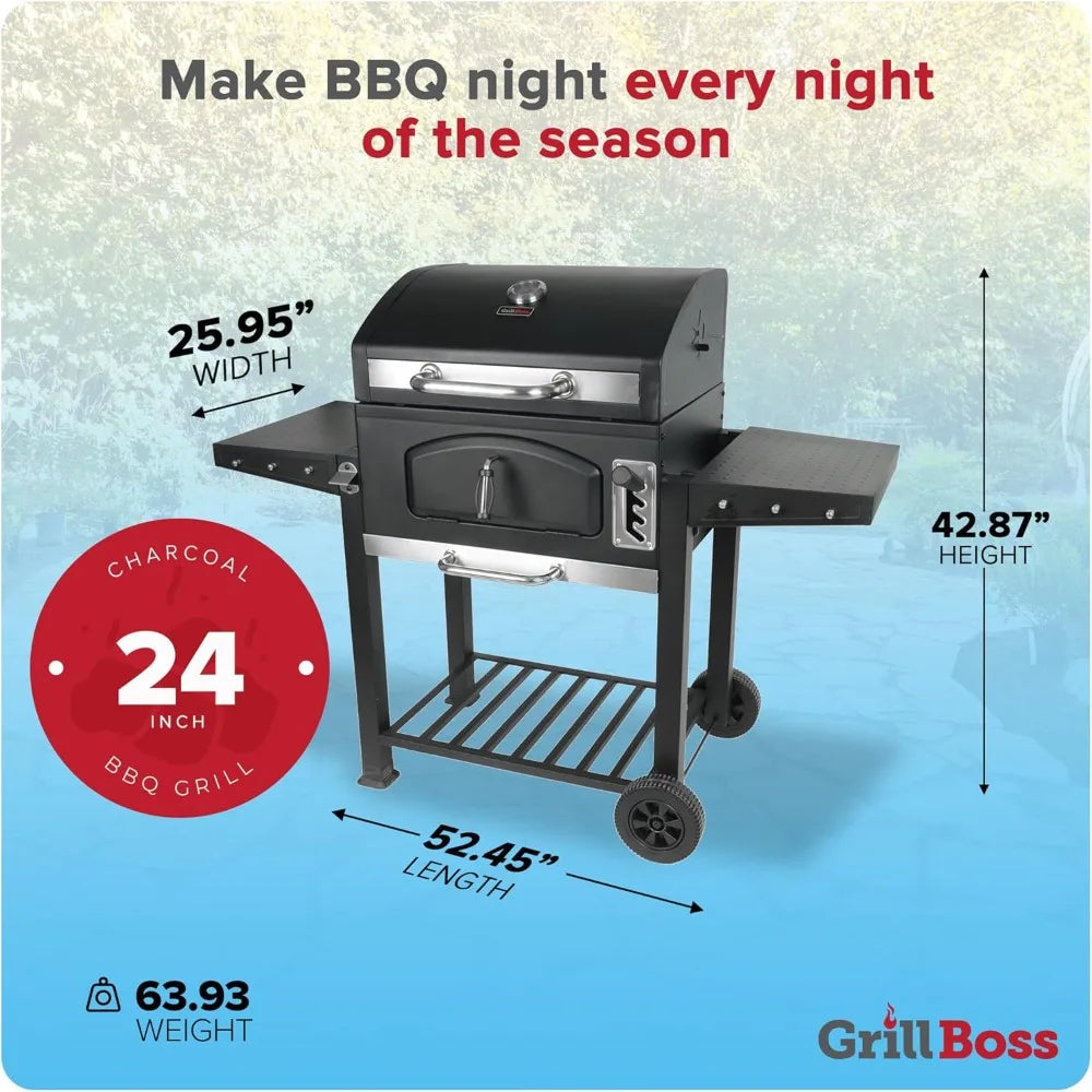 Grill Boss 24 Inch Charcoal BBQ Grill With Built In Thermometer Black