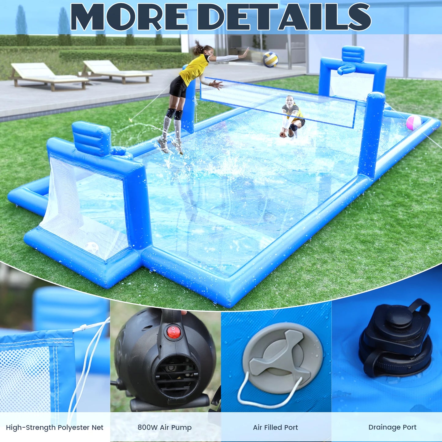 RTS Inflatable 33ft Outdoor Volleyball Court and Multi Sport Playset
