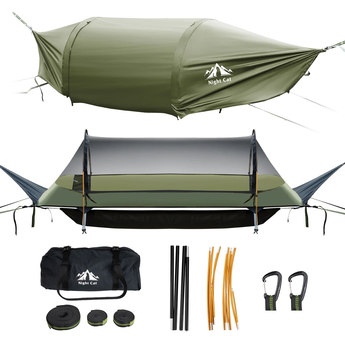 Night Cat Lay Flat Hammock With Tree Straps Nylon Mosquito Net Portable Camping