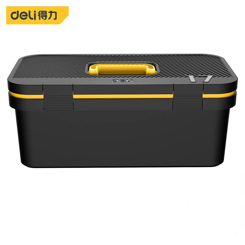 Organize your tools on the go with the durable Deli portable tool storage box.