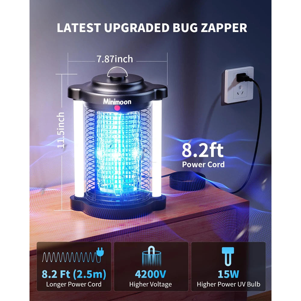 Minimoon Outdoor Bug Zapper Dual LED Mosquito Trap 4200V IPX4 15W