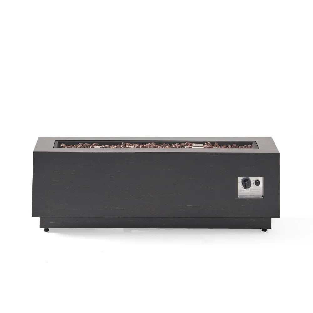 40 Inch Outdoor Rectangular Iron Propane Fire Pit 50,000 BTU Dark Grey