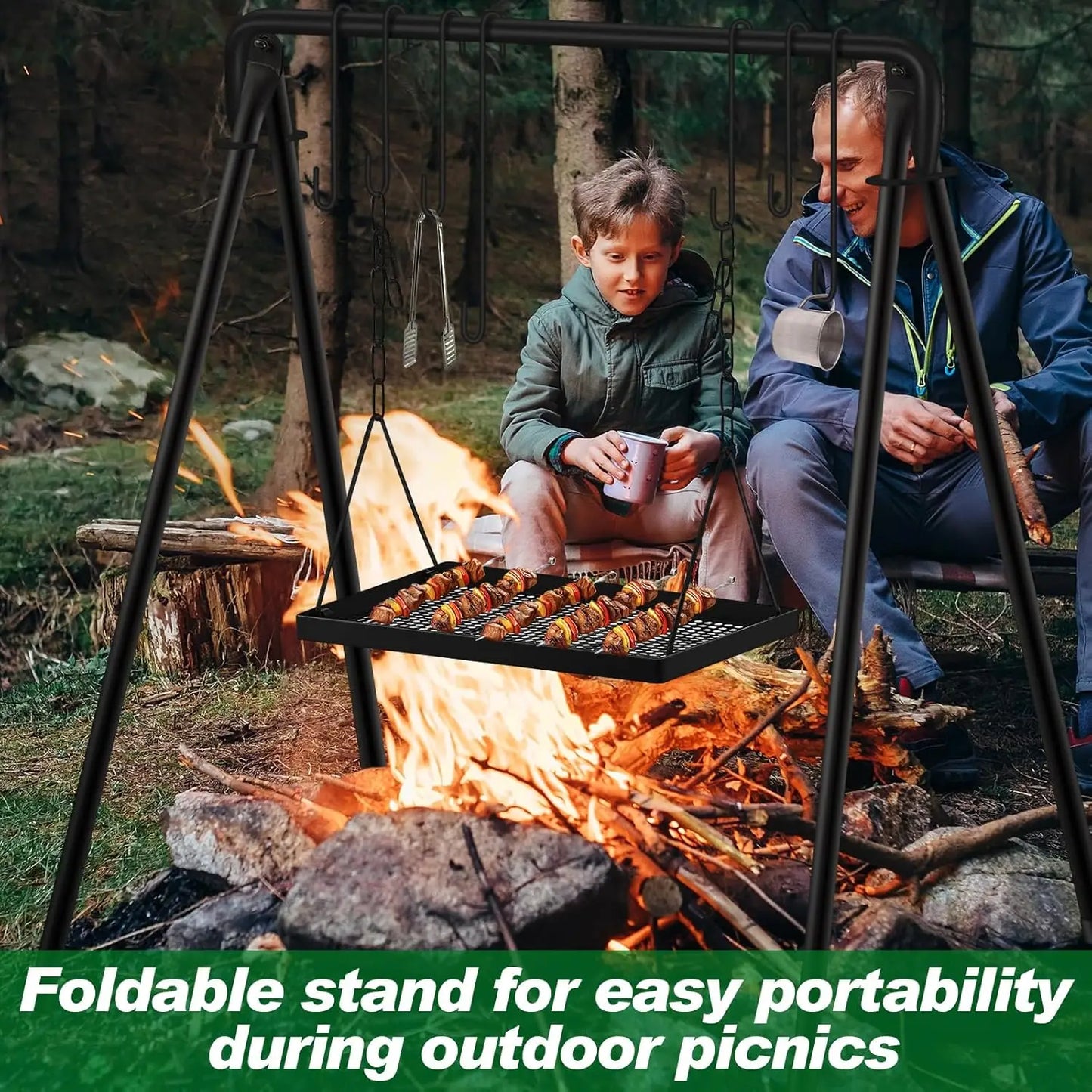 Elevate your campfire cooking with this versatile swing grill stand, designed to simplify meal prep, enhance flavor, and turn every campout into a social dinner.