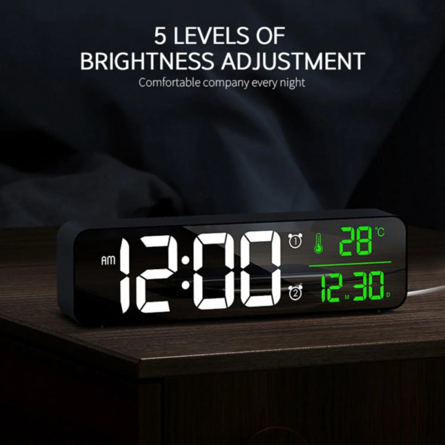 Actoyo LED Digital Alarm Clock With Snooze Date USB Charger White Display