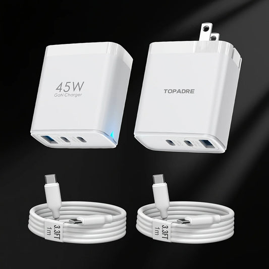 Experience faster charging for all your devices with TOPADRE 45W 3 Port USB Charger.