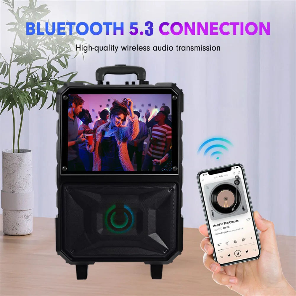 CURUK Bluetooth Party Speaker Karaoke Machine With 15 Inch LED Touchscreen HDMI